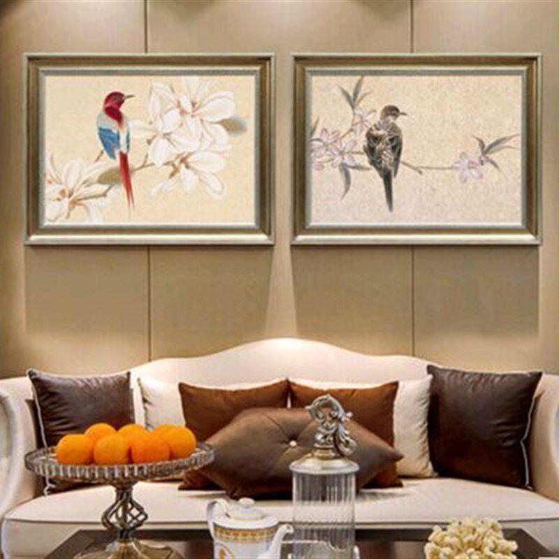 手绘油画新中式古典客厅装饰画餐厅卧室壁画玄关过道办公室挂画