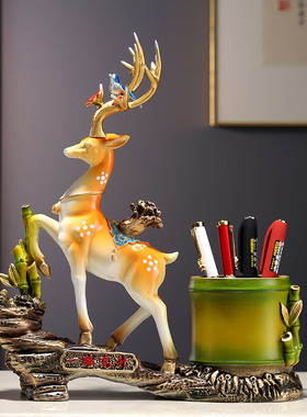 一鹿路高升笔筒装饰摆件送领导老师学生办公室书桌收纳高档礼物