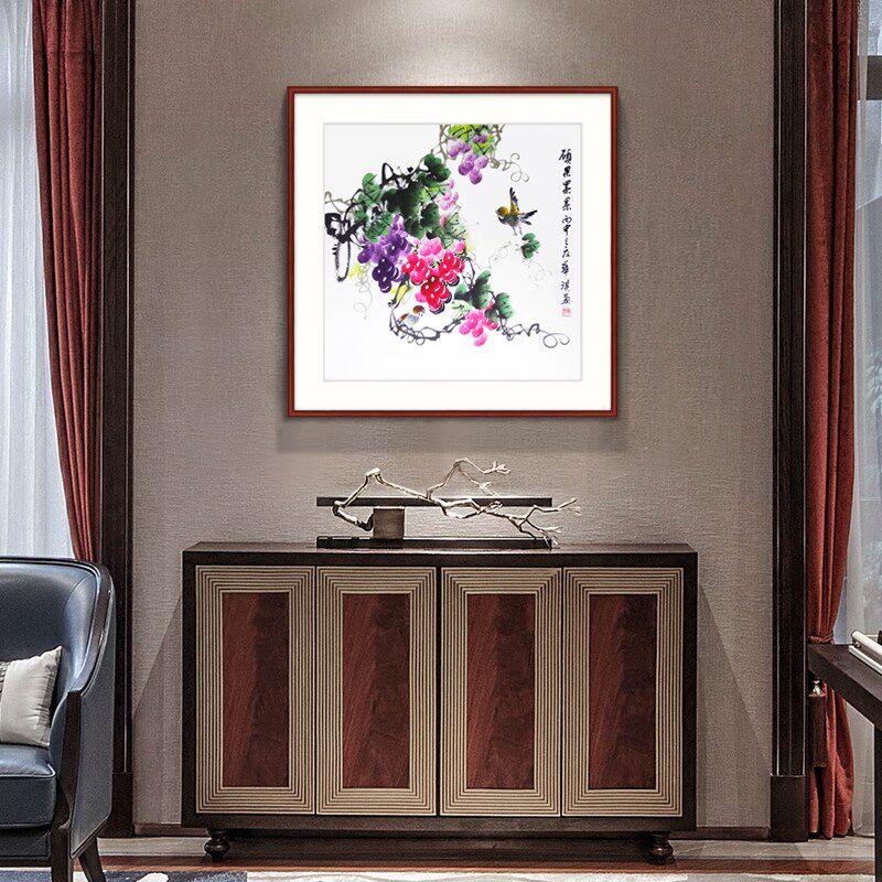 网红国画花鸟画客厅卧画室绘餐厅挂中式装饰画手水墨字画葡萄硕果