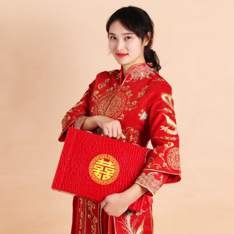 礼金箱彩礼箱彩礼钱盒子礼盒中国风嫁妆箱钱箱子新娘红皮箱陪嫁箱