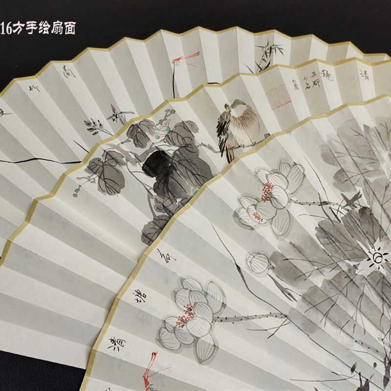 9-95寸16方精品苏工超薄扇面手绘花鸟山水书法 折扇工笔 包邮