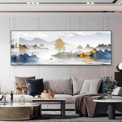现代轻奢客厅装饰画山水画沙发背景墙挂画横版大气现代简约壁画