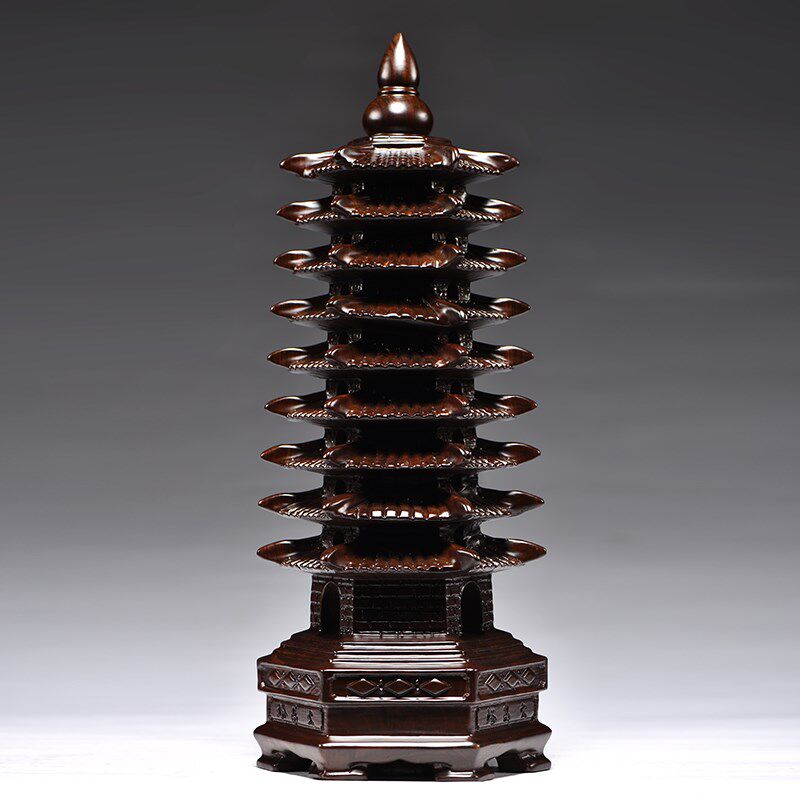 黑檀文昌塔摆件实木质九层9层塔办公书房装饰家居桌面木雕工艺品