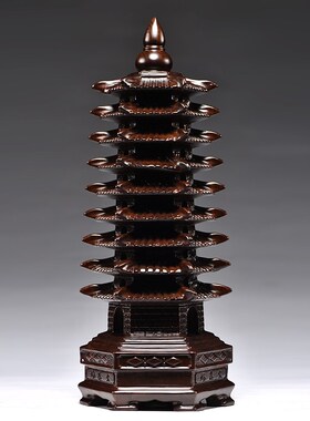 黑檀文昌塔摆件实木质九层9层塔办公书房装饰家居桌面木雕工艺品