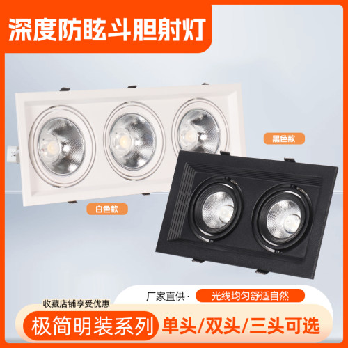 嵌入式LED格栅灯商用COB斗胆灯双头射灯网格方形筒灯10*20 15*15
