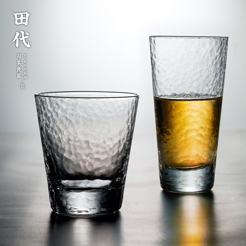 水晶锤目纹冷饮玻璃杯 茶杯透明家用水杯子耐热富士山杯 耐热