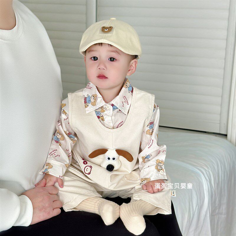 男宝宝衣服连体背带裤婴儿春装洋气幼儿一岁两件套装小童春季外出