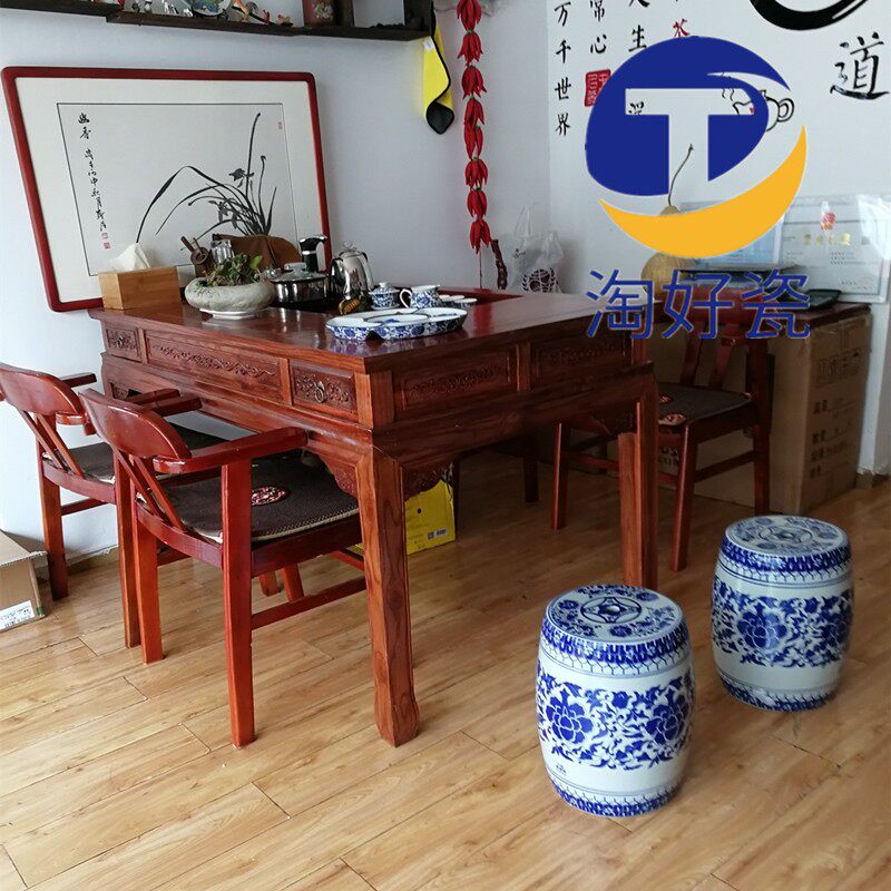 高温陶瓷凳子家居换鞋凳景德镇青花瓷器矮凳中式圆凳鼓墩凉墩浴凳