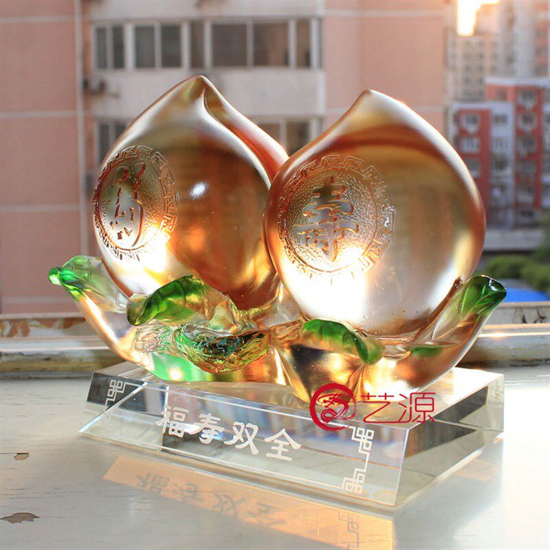 琉璃摆件福寿桃创意家居装饰品老人长辈生日祝寿礼品礼物定制刻字