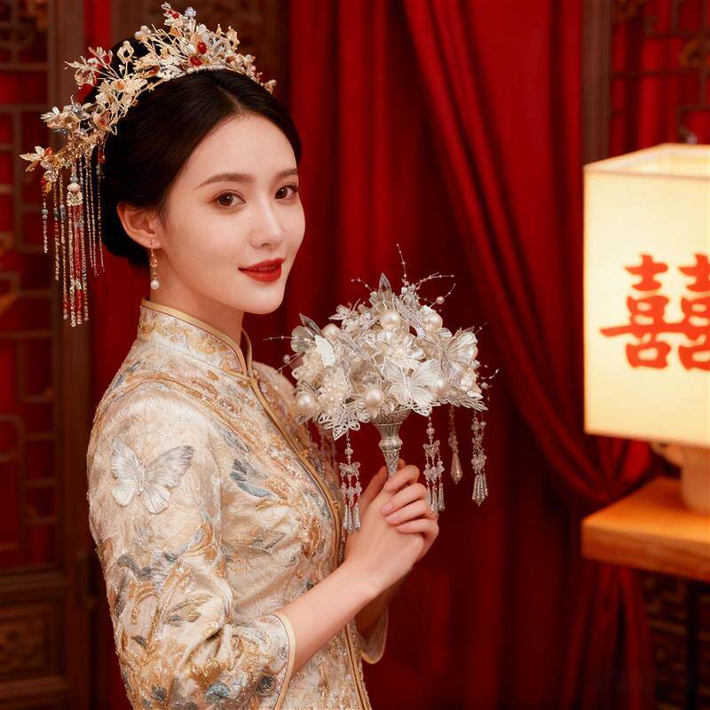 银白色手捧花新娘结婚diy礼物婚礼权杖高级婚纱出嫁材料包送闺蜜