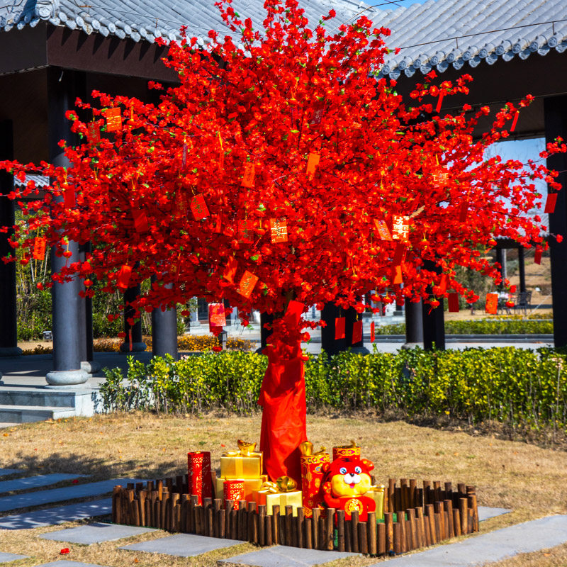 仿真桃花树假桃树室内外装饰商场新年大型许愿树红包祈福树梅花树