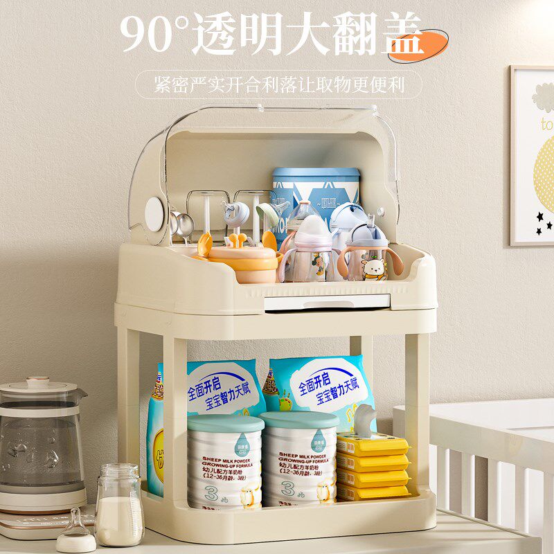 放宝宝奶瓶收纳盒装婴儿餐具碗筷副食品工具箱防尘沥水收纳柜置物