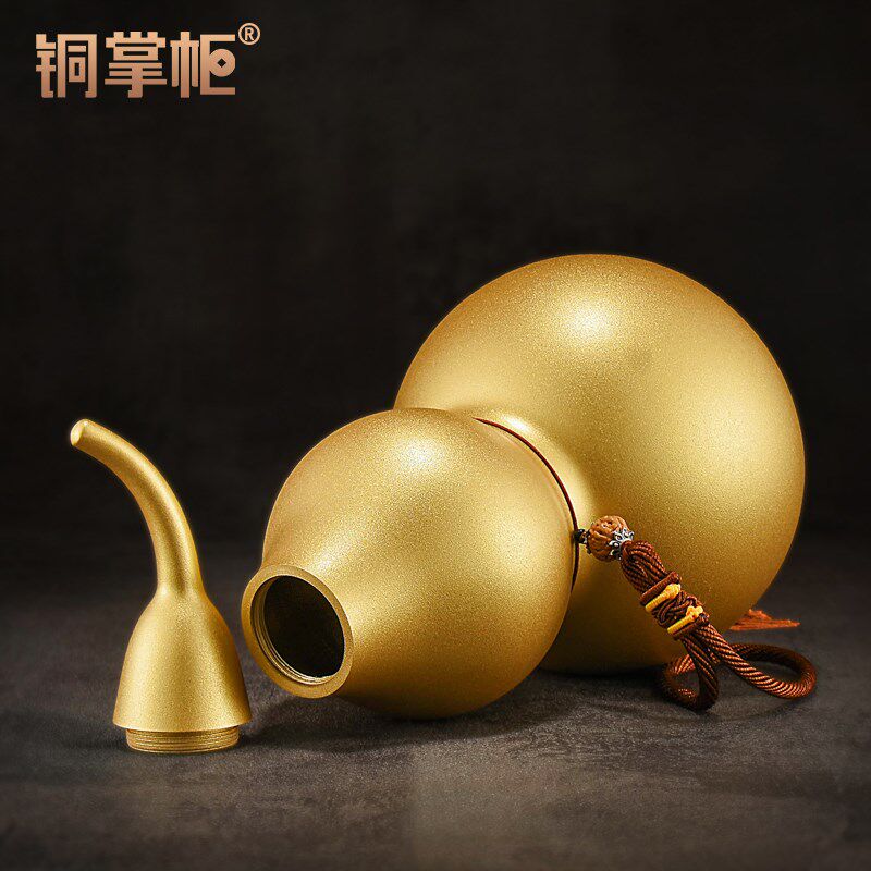 铜葫芦摆件纯黄铜葫芦开口空心磨砂金色葫芦大号客厅玄关卧室装饰