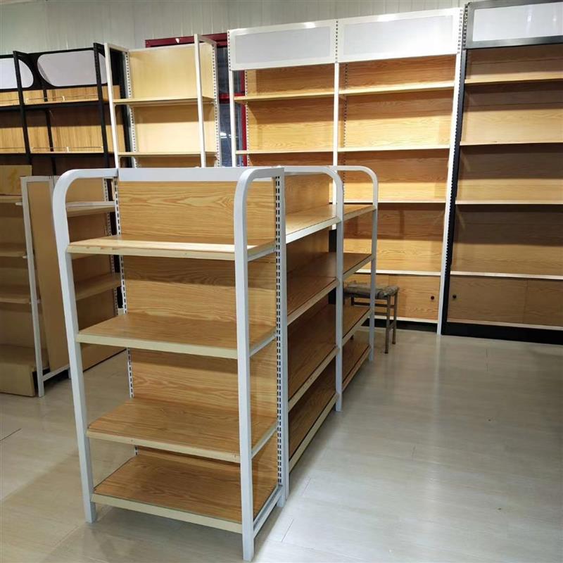 西安四柱木纹货架便利店货架超市货架母婴店货架奶粉架木纹展示架