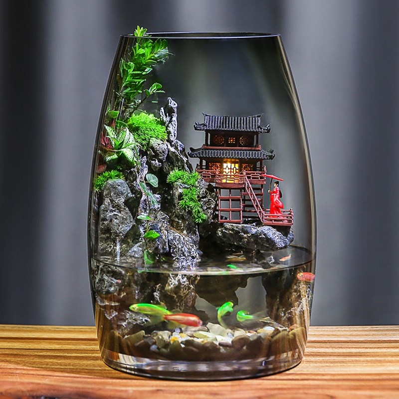 【顺丰包邮】流水养鱼缸真植物苔藓微景观生态瓶办公室成品室内