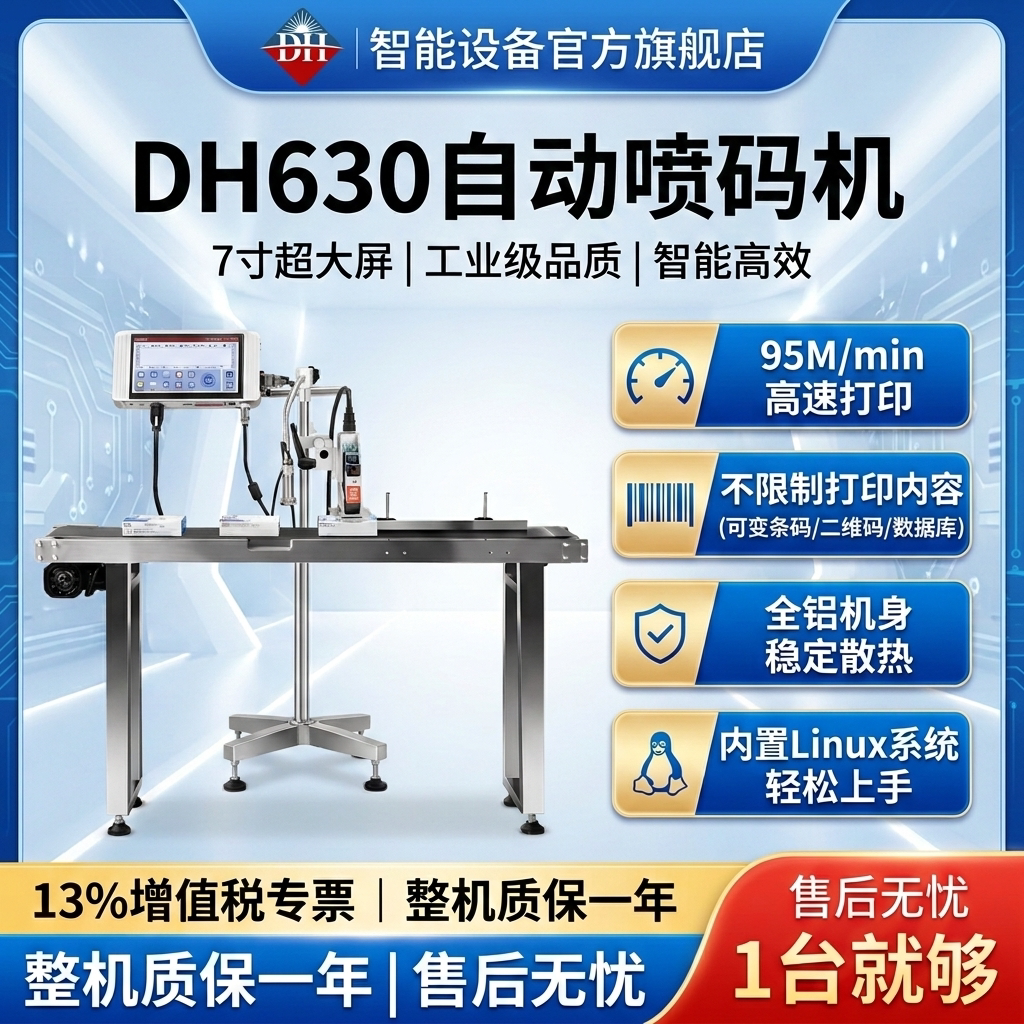东晖DH630全自动喷码机UDI追溯码喷码机在线日期打码机流水线包装打印日期有效期油墨喷码机厂家