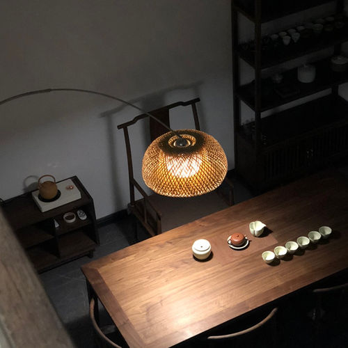 中式竹编落地灯茶室用LOVOND莱福登LED三杆长款复古手工编织灯具