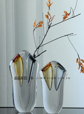 轻奢黄色酒店琉璃北欧售楼处花器大气加厚现代家具玄关样板房饰品
