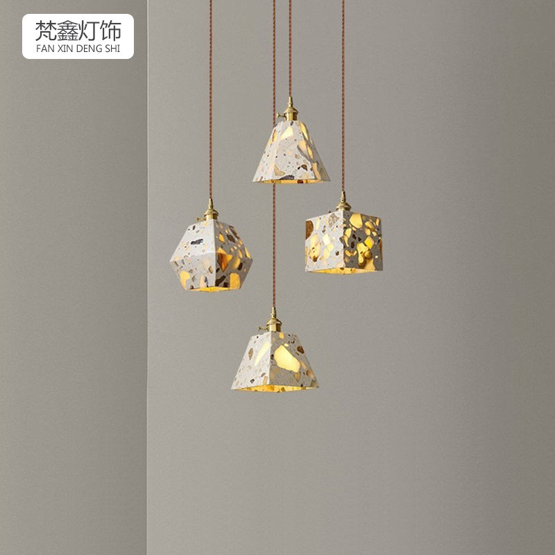复古工业风全铜水泥小吊灯餐厅吧台卧室床头透光云石艺术吊线灯具
