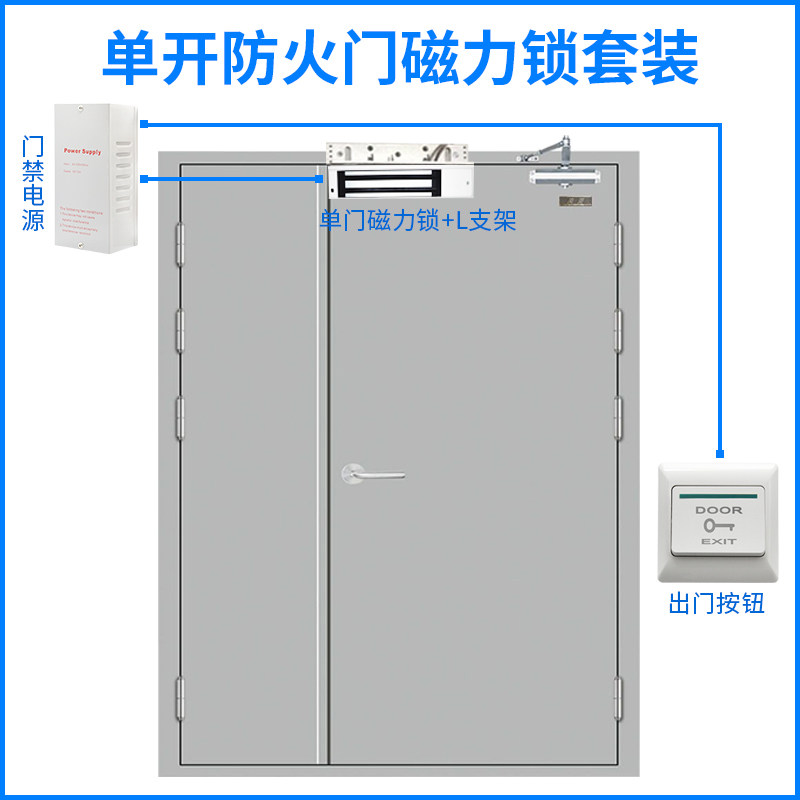 消防通道防火门门禁套装铁门电磁锁磁力锁双门按钮门禁系统吸力锁