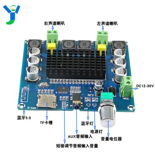 TDA7498蓝牙5.0数字功放板双声道2*100W大功率TF卡AUX播放DC24V