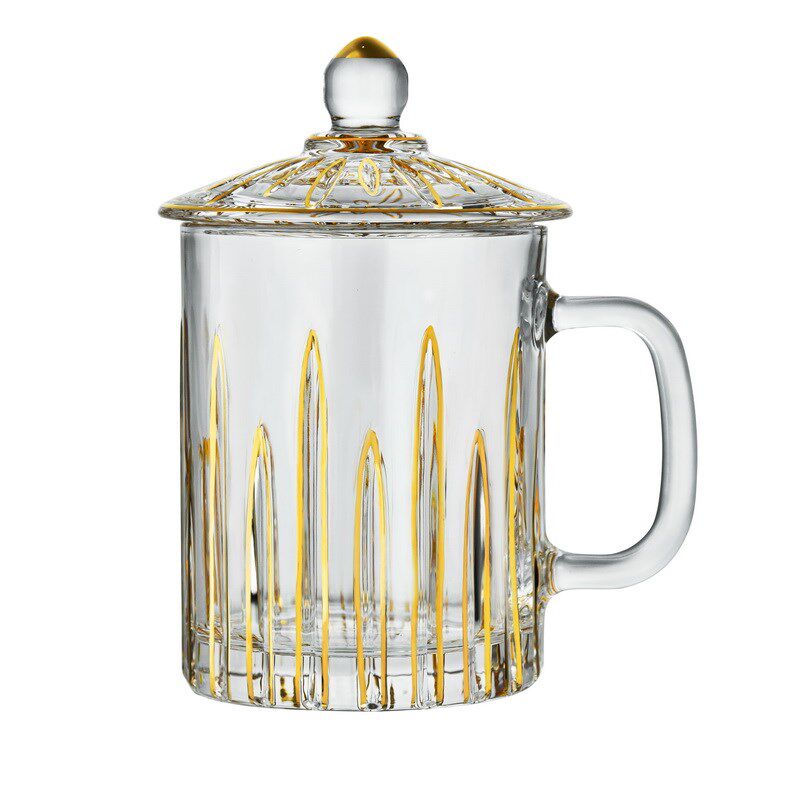 欧式耐热水晶玻璃茶杯带盖茶饮盖杯带把杯子办公家用喝水杯泡茶杯