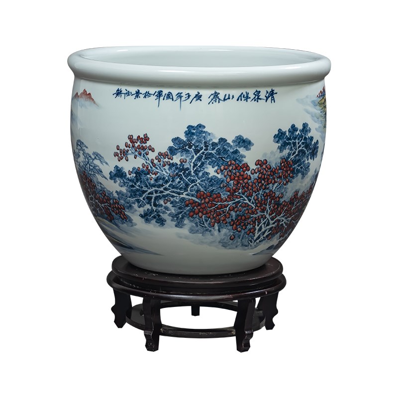 景德镇陶瓷手绘青花瓷鱼缸客厅庭院养乌龟睡莲荷花盆中式风水摆件