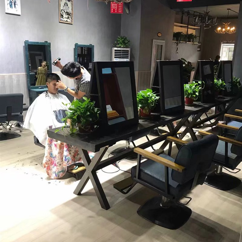 实木理发店镜台发廊专用美发烫染桌化妆店镜台复古理发店双面镜台