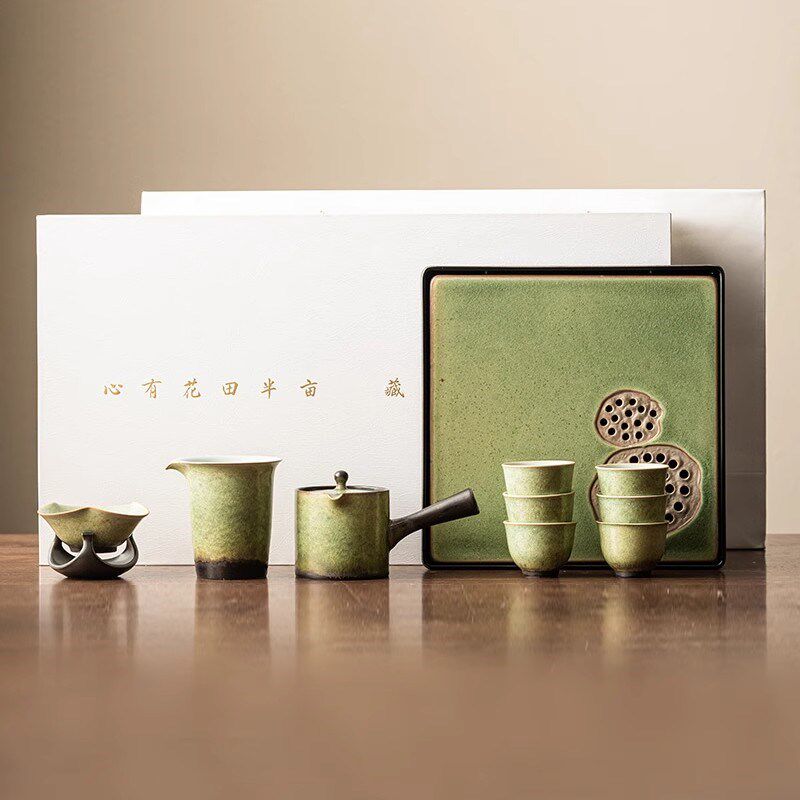 功夫茶具套装窑变家用新款中式抹茶色简约陶瓷茶壶茶杯泡茶礼盒装