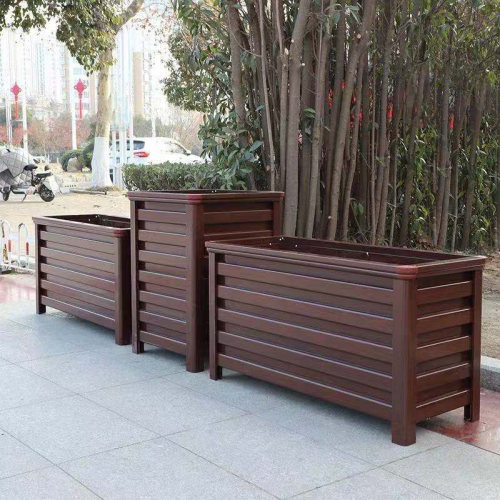 定制铝合金花箱户外组合庭院阳台花槽长方形道路花盆仿木纹种植箱
