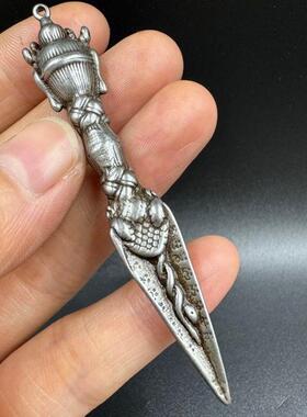 复古藏式手工錾刻天铁杵橛吊坠项链吊坠手把件