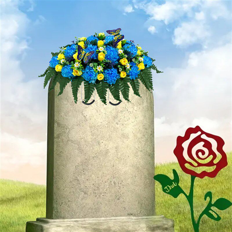 仿真花束富贵菊花蝴蝶装饰户外墓碑花圈祭祀用品