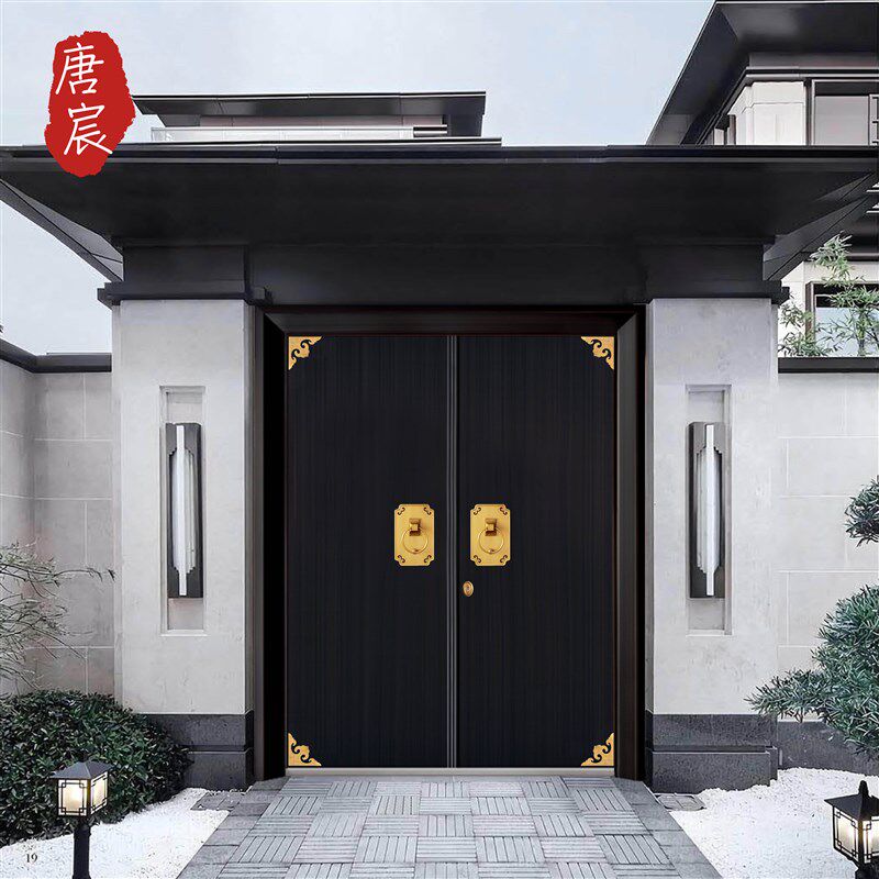 仿古中式别墅铜门农村院子入户大门锌合金自建房对开双开子母铸铝