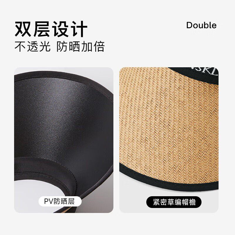 空顶防晒帽女夏季防紫外线草编大帽檐草帽发箍遮阳帽子骑车吹不翻