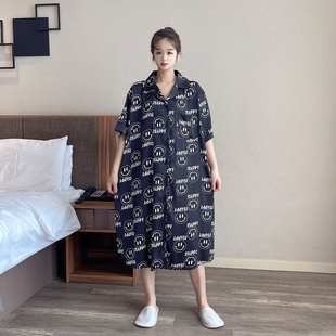 夏天冰丝薄款大码睡裙女200斤短袖睡衣韩版胖mm孕妇连衣裙家居服