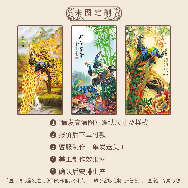 富贵孔雀挂布画装饰中式挂墙画挂画玄关卧室背景布客厅背景墙挂布