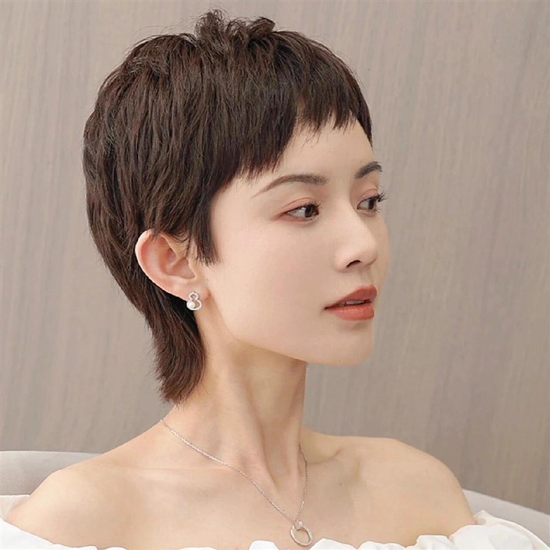 假发短发女新款狗啃刘海真发全真人发自然时尚超短发假发全头套女