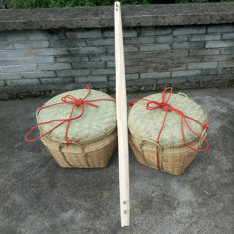 大号竹箩筐手工竹编竹箩演出道具扁担筐采茶筐淘米筐喜事水果箩筐