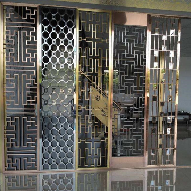 中式不锈钢屏风隔断现代入户遮挡玄关格栅金属镂空花格装饰大厅