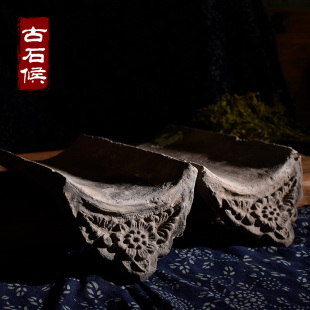 老瓦当雕花瓦片砖雕带花兽纹兽头图形明清老瓦茶桌摆件收藏老货