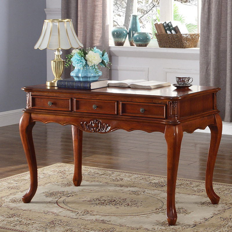 美式乡村实木书桌书房电脑桌写字台欧式仿古书桌椅组合办公桌现货