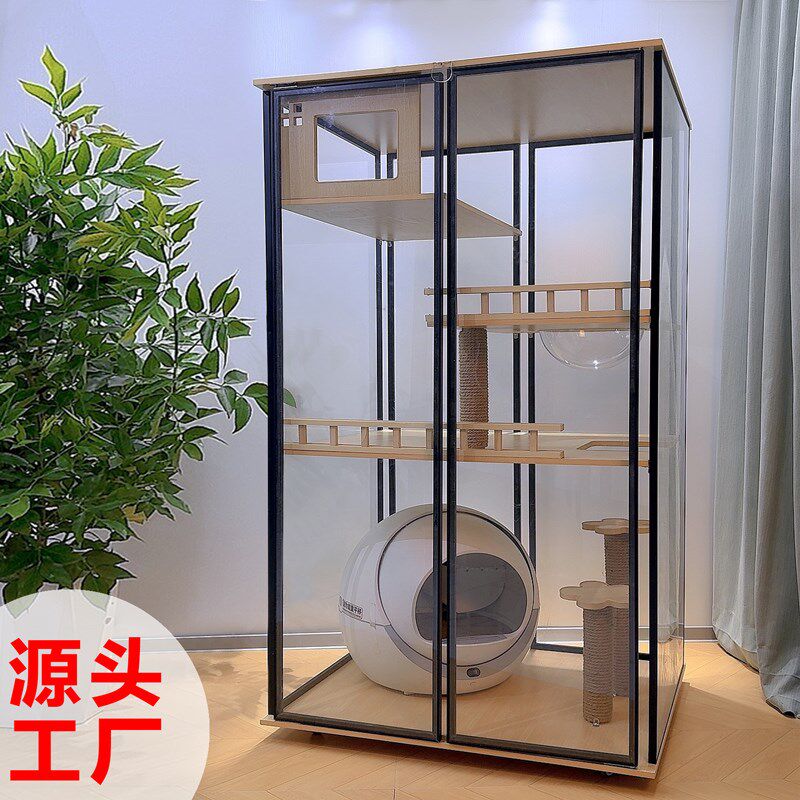 全景玻璃猫别墅实木质猫笼猫舍大型豪华超大猫房室内宠物店猫柜