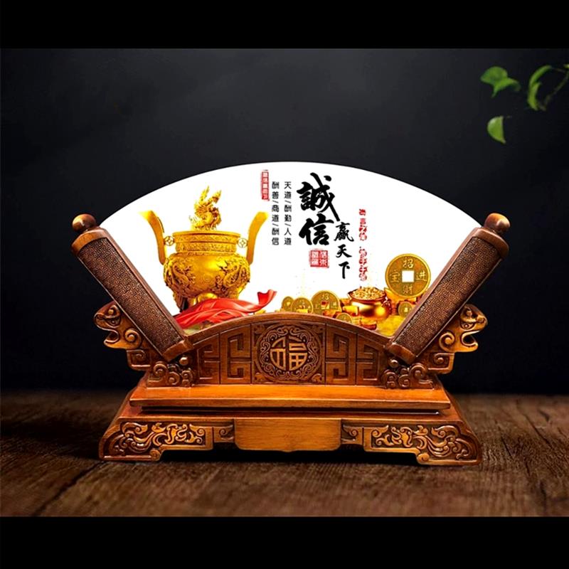 天然汉白玉扇形摆件彩绘玉石屏风平安扣定制个人公司品牌高档礼品