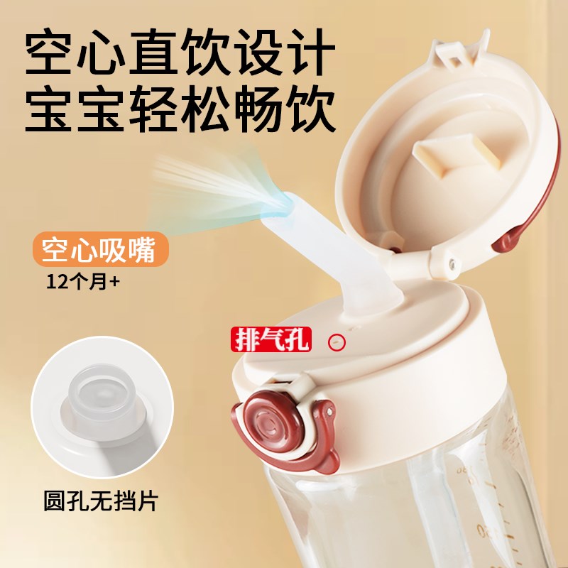 玻璃直饮奶瓶一岁以上大宝宝喝水杯2岁3岁儿童吸管牛奶杯便携防摔图片
