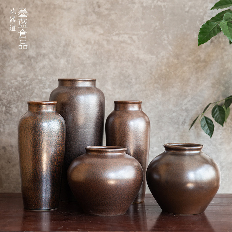 中华花艺赛专用中式陶瓷插花器皿 无排水孔古典柳瓶花盘 墨蓝品牌
