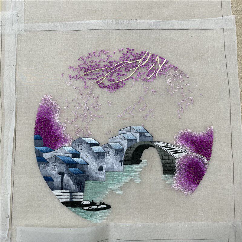 精品20CM手工苏绣片布真丝绸缎成品双面画心芯圆方形团扇子包diy