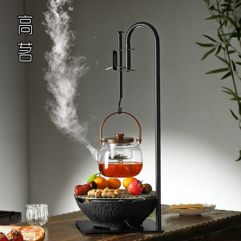 网红围炉煮茶电炉全套黑晶炉煮茶壶茶具套组自在钩悬挂式室内