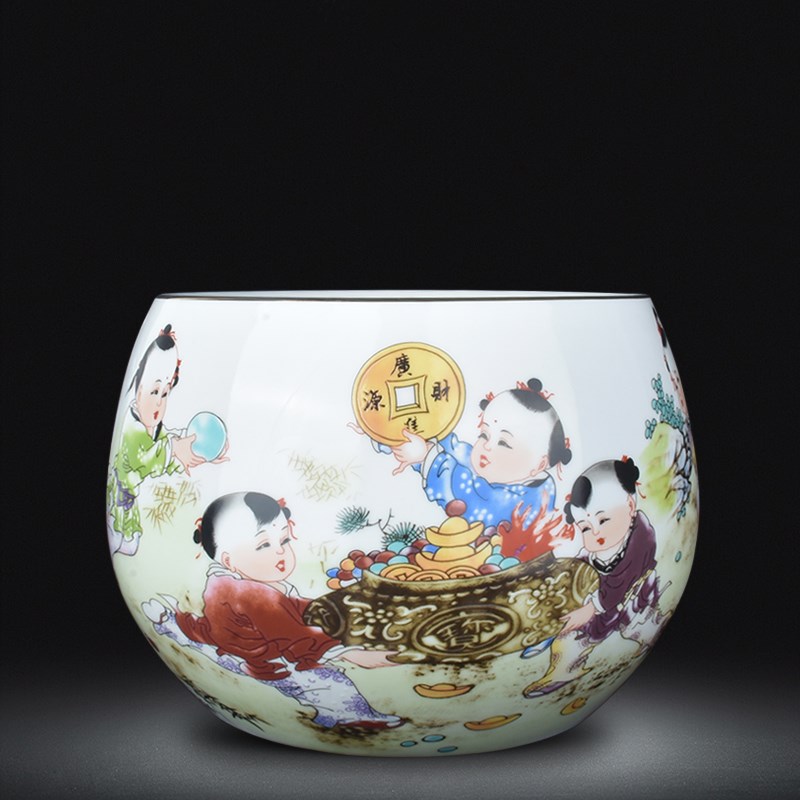 景德镇陶瓷器财源广进聚宝盆摆件家居新中式客厅饰品玄关风水鱼缸