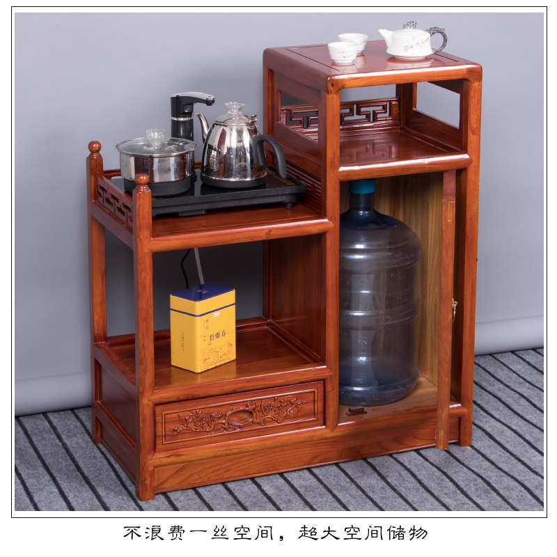 仿古新中式实木茶水柜客厅沙发茶桌边柜储物柜高低柜花架小柜子