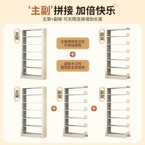 钢制图书馆书架置物架一体家用儿童落地多层绘本架铁艺书柜收纳层